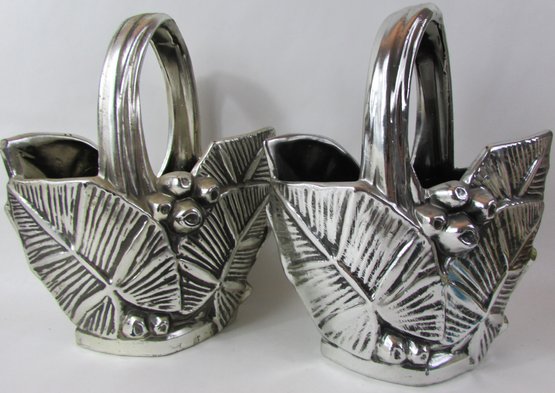 Set Of 2! Vintage MCCOY Art Pottery, BASKET Planters, ANTIQUA Pattern, Made In USA, Approx 9'