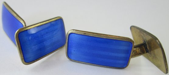 Signed NORNE, Vintage CUFF LINKS, Blue GUILLOCHE Design, NORWAY, Sterling .925 Silver Construction