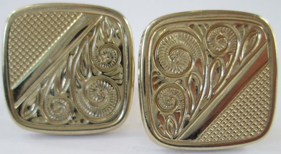 Vintage CUFF LINKS, Intricate Incised Design, Gold Tone Base Metal Construction