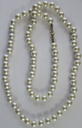 Vintage Single STRAND Necklace, Uniform Faux PEARLS, Individually Knotted, 35' Length, Clasp Closure