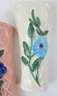 Set Of 3! Vintage AMERICAN Art Pottery, Wall POCKET Vases, Flower Design, Gloss Glaze, Made USA, Approx 7.5'