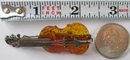Vintage Brooch Pin, BASS Instrument Design, Believed To Be Polished AMBER, Sterling .925 Silver Setting