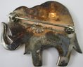 Vintage BROOCH PIN, Stylized ELEPHANT Design, Black ONYX Insert, Sterling .925 Silver, Made In Mexico