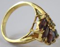Contemporary Finger Ring, ABALONE Inserts & Clear Rhinestones, Gold Tone Base Metal Setting, Appx Size 7