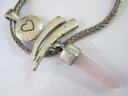 Contemporary Cable Style NECKLACE, Healing Natural ROSE QUARTZ Crystal, Silver Tone Base Metal, Clasp Closure