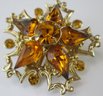 Vintage BROOCH PIN, Lightweight SNOWFLAKE Shape, Amber Color Faceted Rhinestones, Gold Tone Base Metal Setting