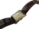 Signed WALTHAM, Vintage WRISTWATCH, Rectangular Face, Gold Filled Case, Leather Band