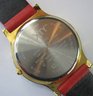 Signed Le JOUR, Vintage 1986 SIXTY Wristwatch, Gold Tone Base Metal Case, Ribbed RED Leather Band