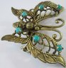 Signed SANDOR, Vintage Brooch Pin, BUTTERFLY MARIPOSA Design, Faux TURQUOISE Cabochons, Gold Tone Base Metal