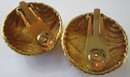 Vintage Clip Earrings, Textured DOMED Design, Gold Tone Base Metal Construction