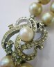 Vintage Double Strand Necklace, Faux Pearls, Silver Tone Base Metal Clasp Closure With Rhinestones