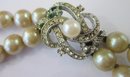Vintage Double Strand Necklace, Faux Pearls, Silver Tone Base Metal Clasp Closure With Rhinestones