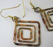 Vintage Pair PIERCED Earrings, Stylized Square Design, Loop Backings, Gold Tone Base Metal Construction