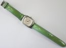 Signed VIA SPIGA, Vintage Wristwatch, Stainless Steel Metal Case, GREEN Leather Band, Swiss Movement