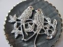 Vintage BROOCH PIN, Pair Of LOVEBIRDS Design, Faceted Stones, Sterling .925 Silver Setting