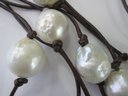 Contemporary Statement Necklace, Natural Shaped PEARLS On Cord Design, Knotted Slip Over Style