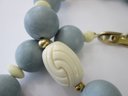 Signed NAPIER, Vintage Bead Necklace, Wedgwood Blue Color, Gold Tone Clasp & Accents