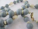 Signed NAPIER, Vintage Bead Necklace, Wedgwood Blue Color, Gold Tone Clasp & Accents