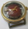 Signed TIMEX, Vintage WRISTWATCH, Round RED Face, Electric, Gold Tone Base Metal Bezel, Stainless Steel Back