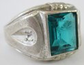Signed GAINSBORO, Vintage Finger Ring, Green-blue Central Stone, Sterling .925 Silver Setting, Appx. Size 9.25