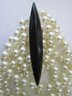Signed JOREEN, Vintage BROOCH PIN, Oversized Multistrand Faux Pearls, Black Plastic Accent, Pin Backing