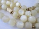 Vintage Bead Necklace, Uniform Mother Of Pearl , Gold Tone Base Metal Accent Beads, Appx 29,' Slip Over Style