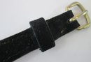 Signed SENTINEL, Vintage Wristwatch, Lightweight Gold Tone Aluminum Case, Black Band, Swiss Made