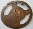 Handcrafted Vintage Drop Pendant, KITTY CAT Design, Red Cabochon Eyes, Copper Tone Base Metal Finish