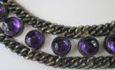 Signed EMMA MELENDEZ, Vintage Chain Necklace, Handset Purple Amethyst Cabochons, Sterling .950 Silver, MEXICO