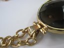Signed STELLA & DOT, Contemporary CHAIN Necklace, TEARDROP Pendant, Gold Tone Base Metal, Loop Closure