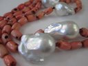 Contemporary Statement Necklace, Huge Natural PEARL & Coral Bead Design, Approx 38' Length, Slip Over Style