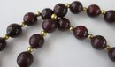 Vintage Single Strand NECKLACE, Garnet RED & Gold Accent Beads, Approximately 30' Length, Slip Over