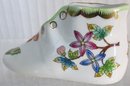 Signed HEREND Novelty BABY SHOE, Green Border QUEEN VICTORIA Pattern, Nicely Detailed, HUNGARY, Appx 4'