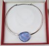 Contemporary Collar Style NECKLACE, Signed BACCARAT, Crystal PURPLE BLUE Orb Pendant, Sterling .925 Silver