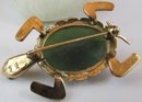 Signed HK, Vintage TURTLE Brooch Pin, GREEN JADE Accent, 14K Gold Setting
