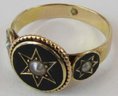 Antique Finger Ring, Six 6 Point STARBURST Design, 14K GOLD Setting, Central PEARL, Small Approx Size 4.75