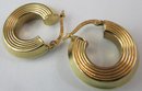 Signed BNI, Pair Pierced EARRINGS, Ribbed HOOP Design, Made In ITALY, 14K Gold Construction