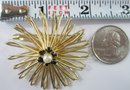 Vintage WIRE BROOCH PIN, Floral Design With  Rhinestones & Faux Pearl, Gold Tone Base Metal Finish