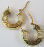 Signed BNI, Pair Pierced EARRINGS, Ribbed HOOP Design, Made In ITALY, 14K Gold Construction