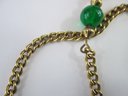 Vintage Single Strand CHAIN Necklace, GREEN Glass Beads, Approximately 38' Length, Gold Tone Base Metal, Clasp