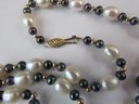 Vintage Single STRAND Necklace, White & Dark Cultured PEARLS, Accent Beads, Approx 30' Length, 14K GOLD Clasp