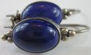 Signed NAKAI, Vintage PAIR Pierced EARRINGS, Blue LAPIS Color CABOCHON Stones, Navajo, Sterling .925 Silver