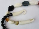 Double Strand Necklace, Chunky ONYX & CARNELIAN Beads, Asymmetrical Styling, BONE Hook & Loop Closure