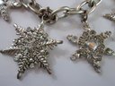 Contemporary Chain Bracelet, Stylized SNOWFLAKE Charms, Silver Tone Base Metal, Loop & Bar Closure