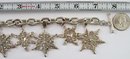 Contemporary Chain Bracelet, Stylized SNOWFLAKE Charms, Silver Tone Base Metal, Loop & Bar Closure