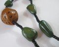 Vintage Single Strand Necklace, Whimsical Walnut Design & GREEN Beads, Approximately 26' Length, Slip Over