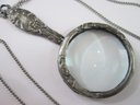 Vintage Chain Necklace, Framed MAGNIFYING GLASS Pendant, Victorian Style Decoration, Pewter Finish Base Metal