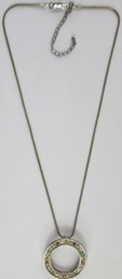 Contemporary Chain Necklace, Ring Drop Pendant, Multicolor RHINESTONES, Silver Tone Base Metal
