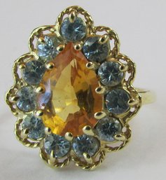Vintage Finger Ring, Teardrop Central Stone, Yellow 14K GOLD Setting, Approximately Size 5.75