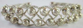 Vintage Adjustable 'C' Style BRACELET, Braided Wire & BALL Detail, Sterling .925 Silver Construction
